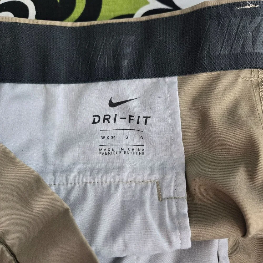 Nike dri fit mens size 36x34 tan flat front fit flex golf performance pants